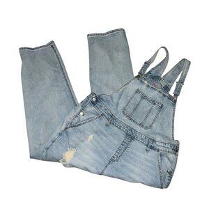 No Boundaries Light Wash Denim Distressed Overalls Sz 3XL Womens Adjustable Stra